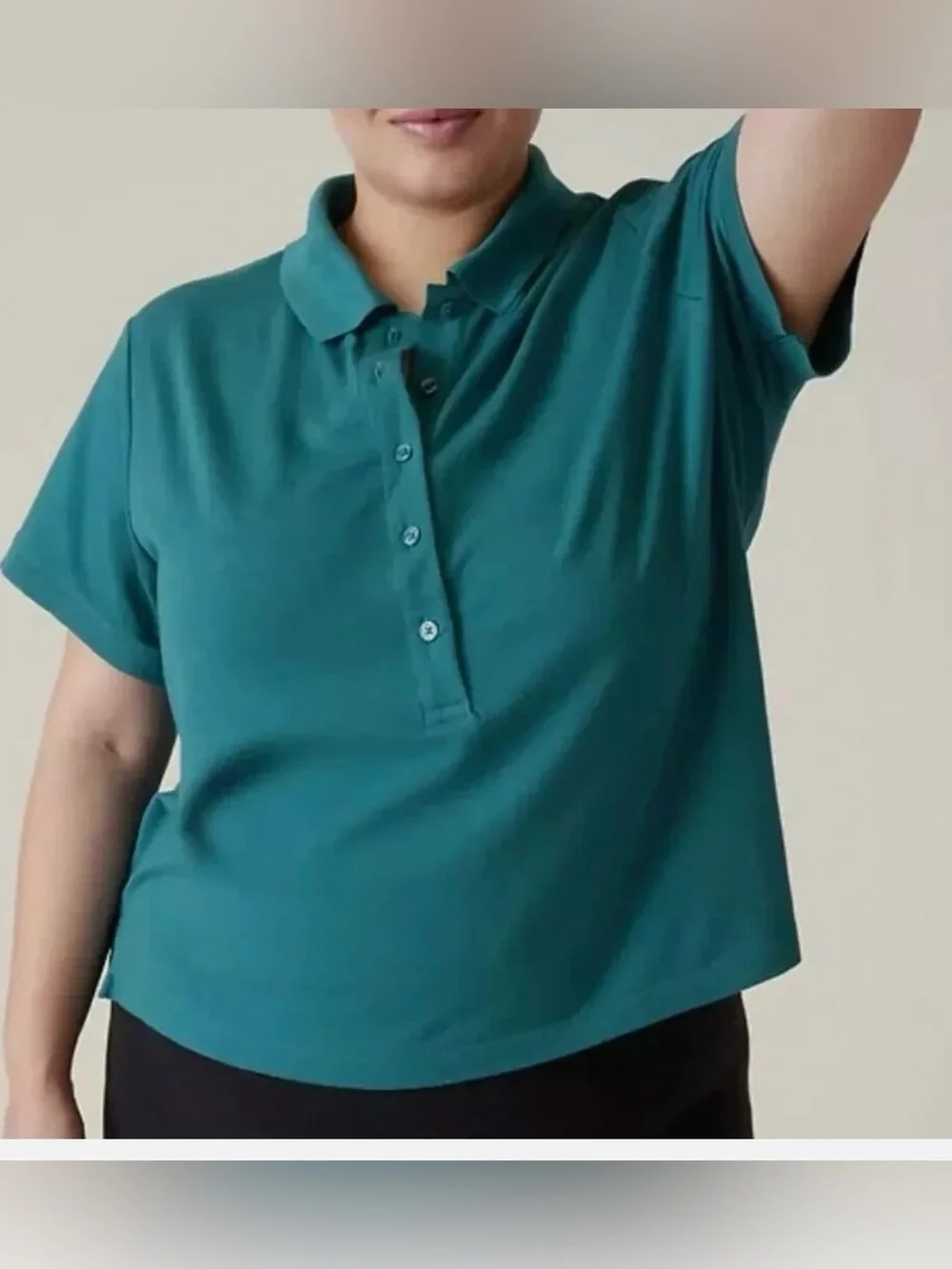 NWT-Athleta Teal Pique Short Sleeve Polo, Size 1X